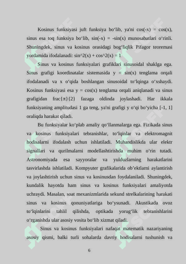 Trigonometrik funksiyalarning xossalari va grafiklarini yasash 6