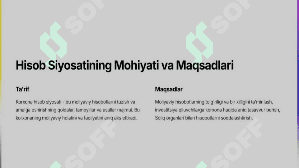 Korxona hisob siyosatini o'rganish 4
