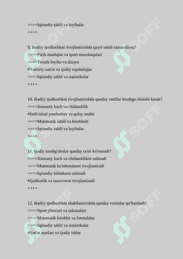 badiy pedagogika 200 ta test savollari va javoblari 3