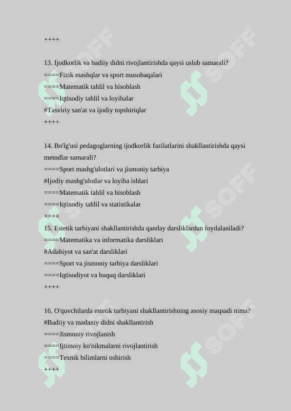 badiy pedagogika 200 ta test savollari va javoblari 4