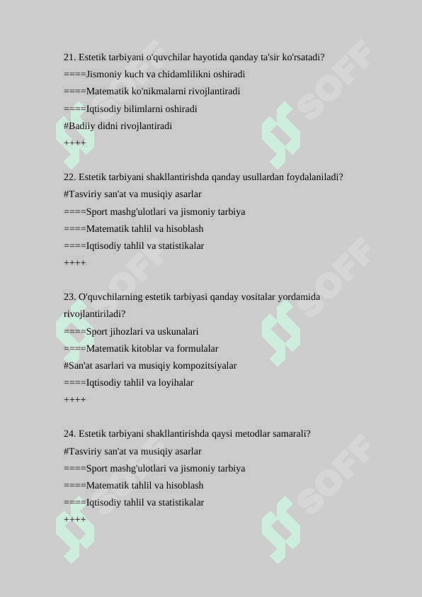 badiy pedagogika 200 ta test savollari va javoblari 6