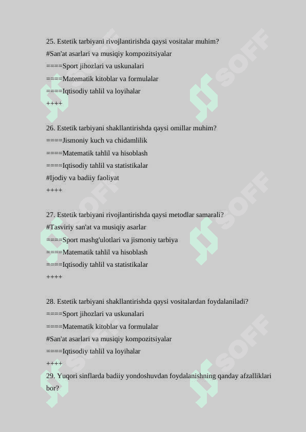 badiy pedagogika 200 ta test savollari va javoblari 7