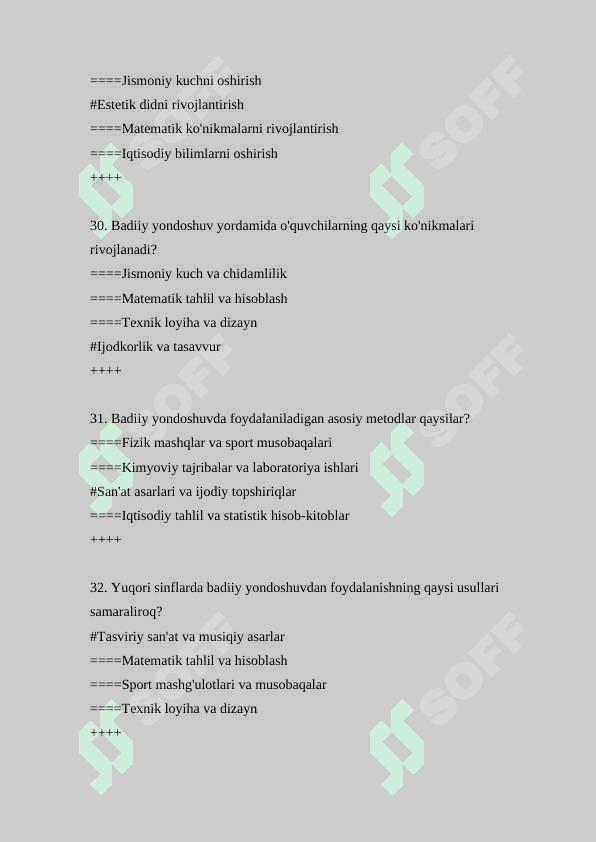 badiy pedagogika 200 ta test savollari va javoblari 8