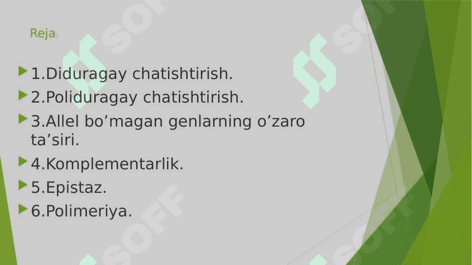 Diduragay va poliduragay chatishtirish. Allel bo’lmagan genlarning o’zaro ta’siri 2