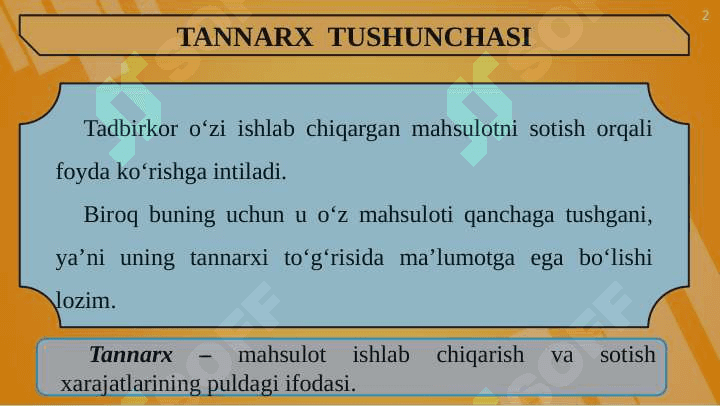 Mahsulot tannarxi 2