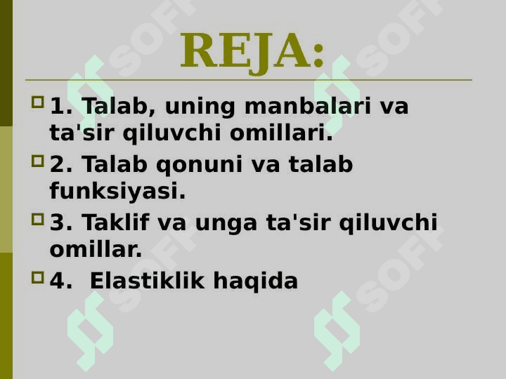 TALAB, TAKLIF, BOZOR MUVOZANATI. ELASTIKLIK 2