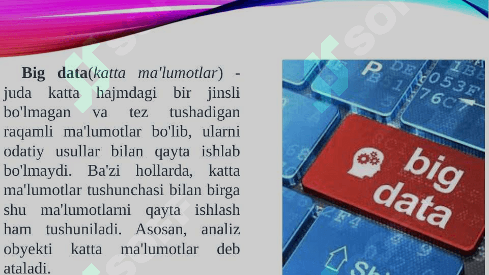 Katta ma’lumotlar (Big data) va analitika, ma’lumotlar bazasini tashkil qilish mexanizmi 2