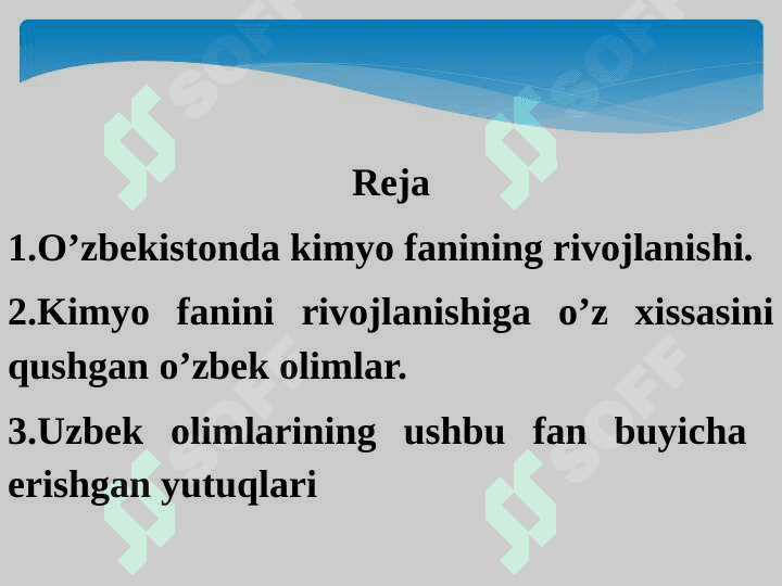 Kimyo fanini rivojlantirishda o’z xissalarini qo’shgan O’zbekiston Respublikasi olimlari 2