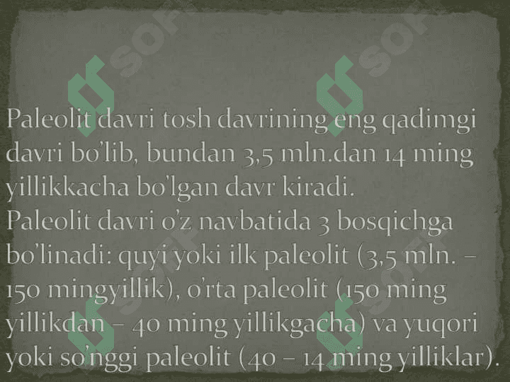 Paleolit davri xo'jaligi va moddiy madaniyati 7
