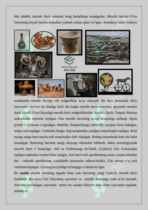Mezolit davri xoʻjaligi va moddiy madaniyati 3