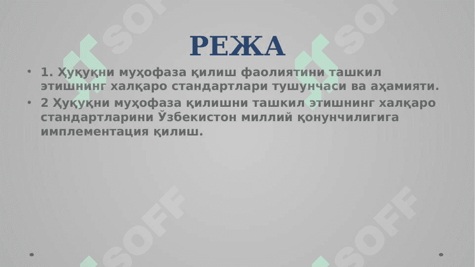 ҲУҚУҚНИ МУҲОФАЗА ҚИЛИШ ФАОЛИЯТИНИ ТАШКИЛ ЭТИШНИНГ ХАЛҚАРО СТАНДАРТЛАРИ 2