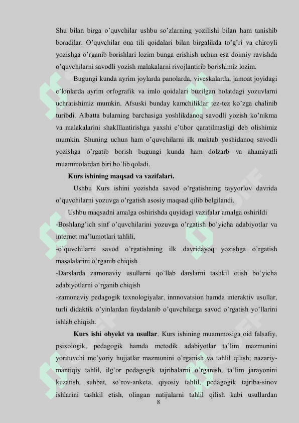 “Savod o’rgatish tayyorlov davri yozuv  darslarini tashkil etishda interfaol usullardan foydalanish 8
