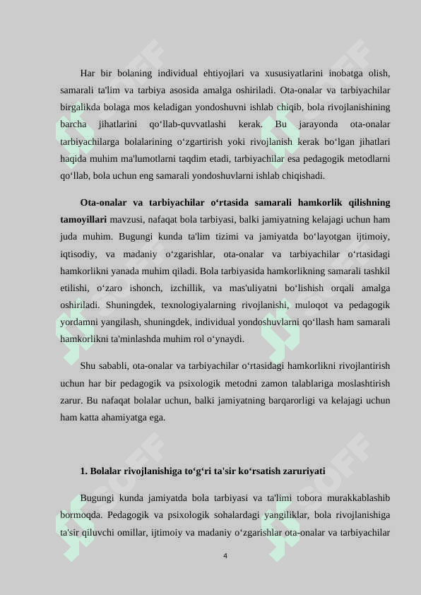Ota-onalar va tarbiyachilar o‘rtasida samarali hamkorlik qilishning tamoyillari (KURS ISHI) 4