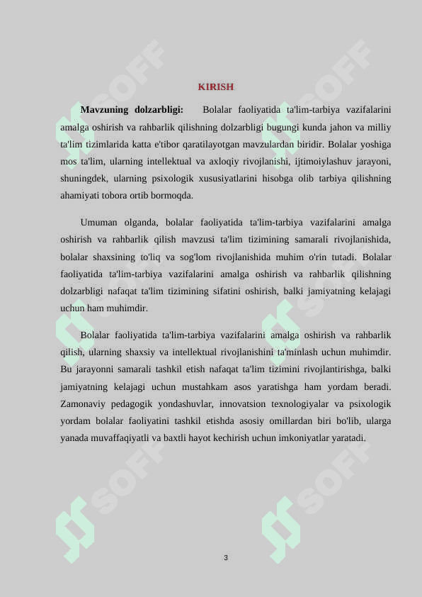 Bolalar faoliyatida ta’lim-tarbiya vazifalarini amalga oshirish va rahbarlik qilish (KURS ISHI) 3