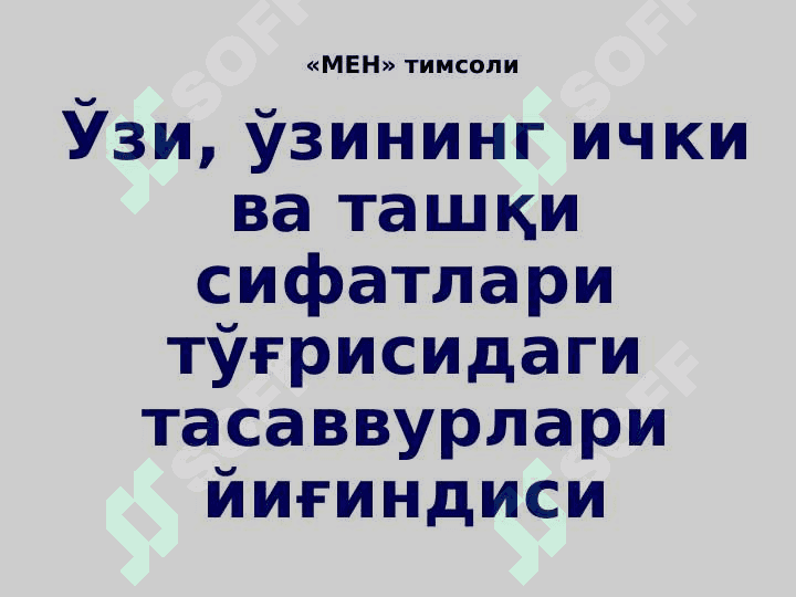 SHAXSNING O‘ZINI O‘ZI ANGLASHI. MЕN-KONSEPSIYASI. SHAXSNING IJTIMOIY TASAVVURLARI 8