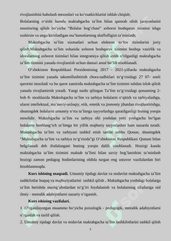 Maktabgacha ta'lim tashkilotining huquqlari, majburiyatlari va javobgarligi 5