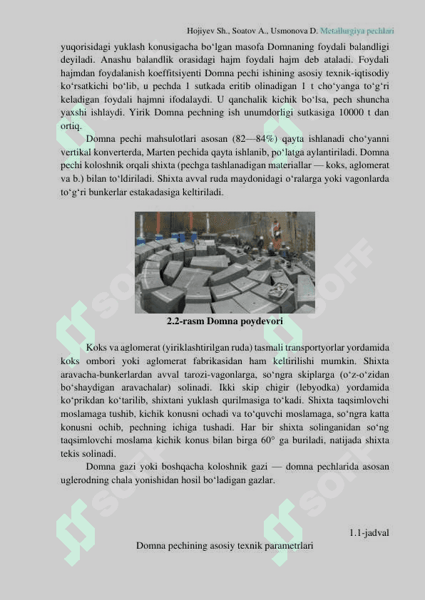 Domna pechi. Hojiyev Sh., Soatov A., Usmonova D. Metallurgiya pechlari 2