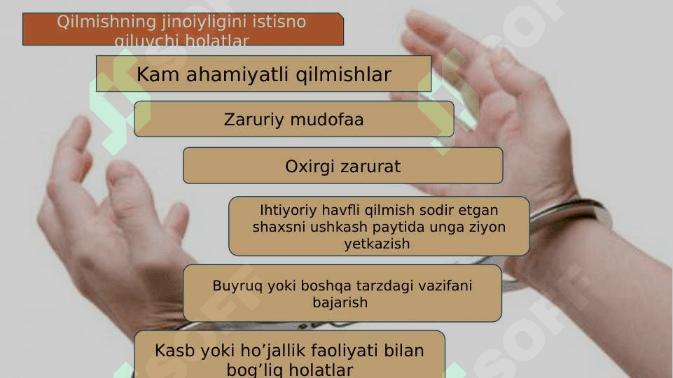 Qilmishning jinoiyligini istisno qiluvchi holatlar 8