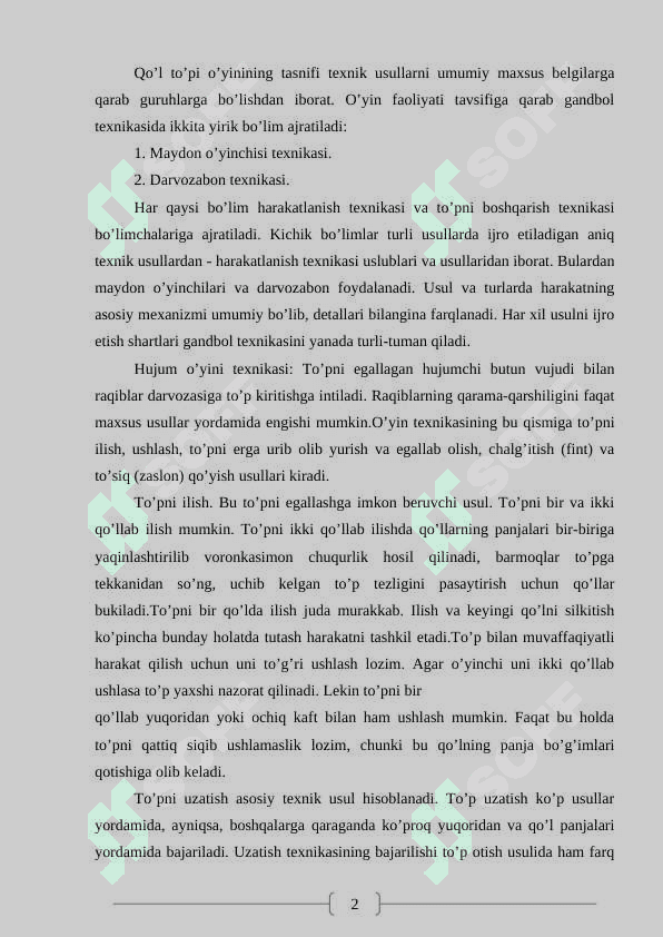 QO’L TO’PI O’YIN TEXNIKASI VA TAKTIKASINING UMUMIY ASOSLARI. 5