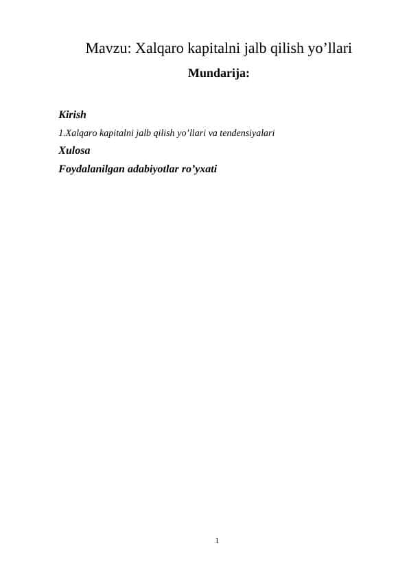 xalqaro kapitalni jalb qilish yo'llari