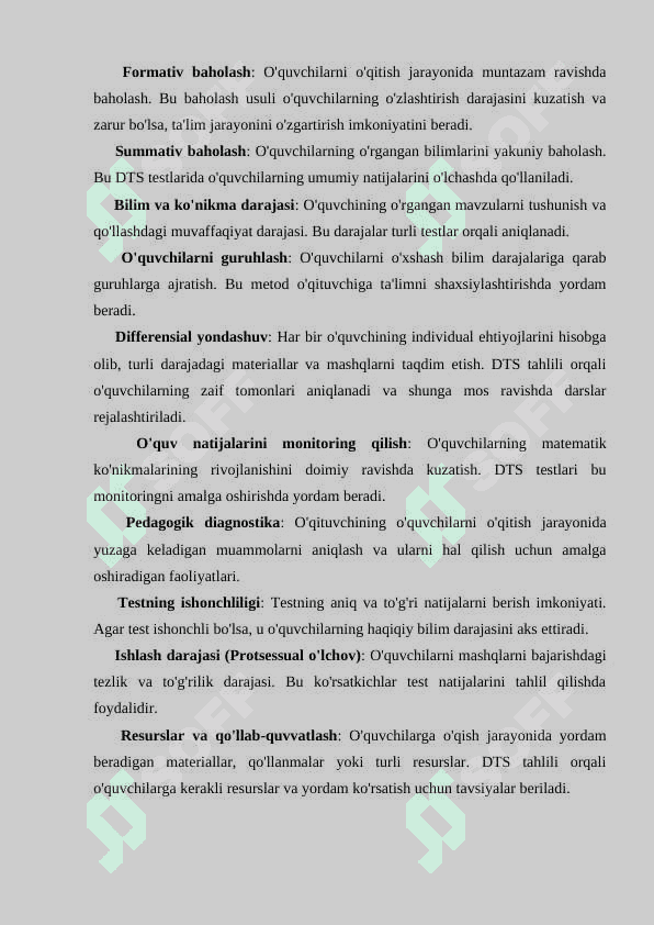 Boshlang‘ich sinflarda matematikadan DTS tahlili Glossary 2