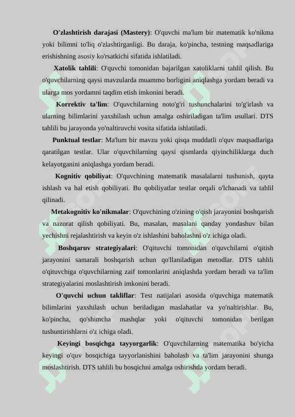 Boshlang‘ich sinflarda matematikadan DTS tahlili Glossary 3