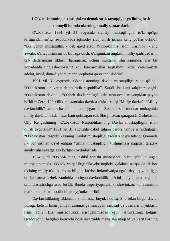 O'zbekistonning o'z istiqlol va taraqqiyot yo'li.Taraqiyotning o’zbek modeli 2