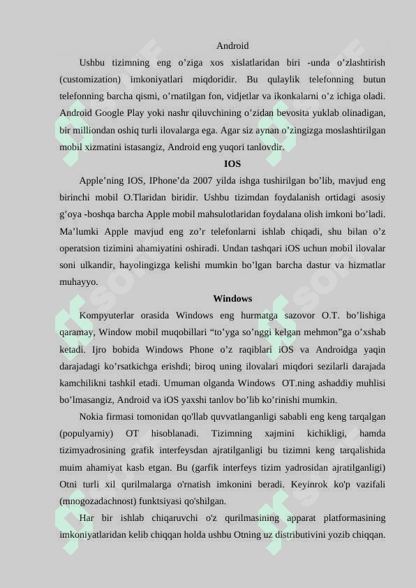 Operatsion sistemaning boshqa turlari,android mobil operatsion tizimi 2