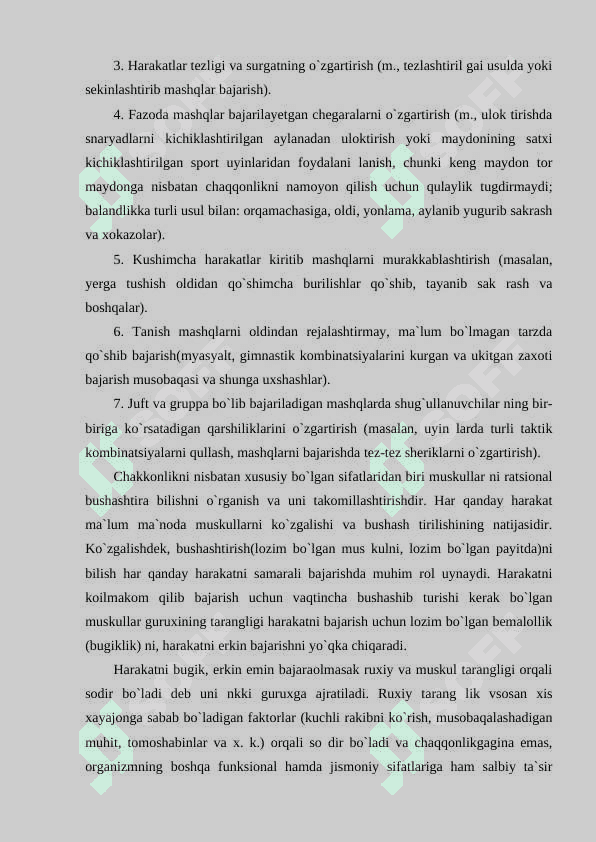 Yengil atletika mashg‘ulotlarida joyida va harakat davomida bajariladigan umumiy rivojlantiruvchi hamda maxsus mashqlarini o‘rgatishni takomillashtirish 8