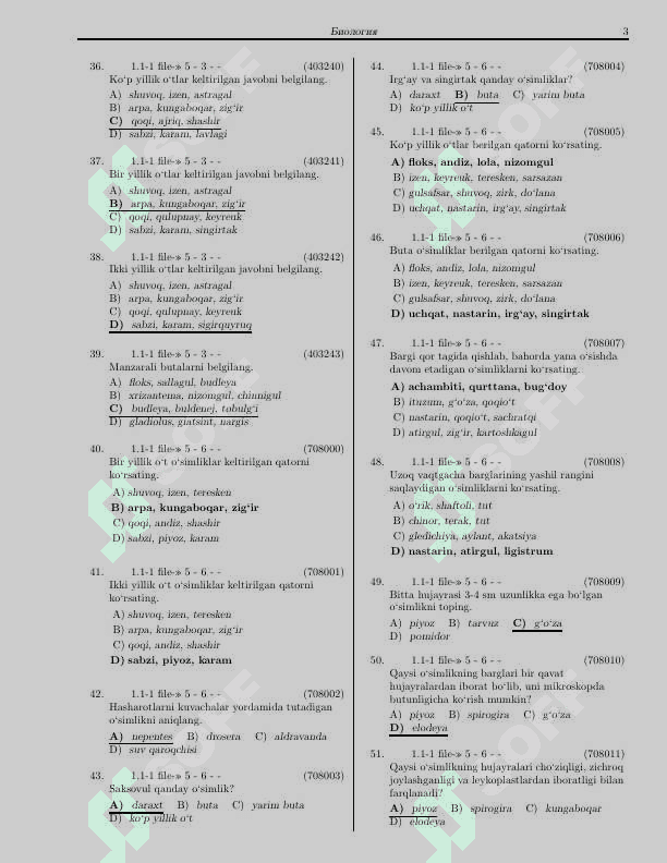 Biologiya fanidan test 3000 talik + javoblari bilan 3