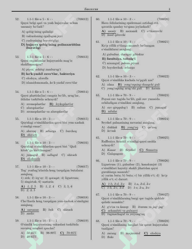 Biologiya fanidan test 3000 talik + javoblari bilan 4