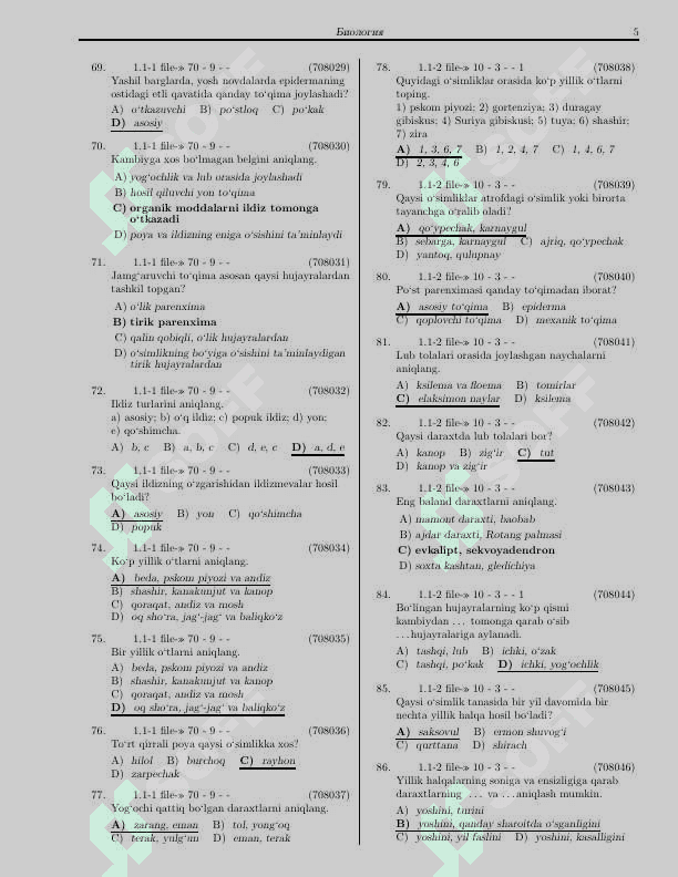 Biologiya fanidan test 3000 talik + javoblari bilan 5
