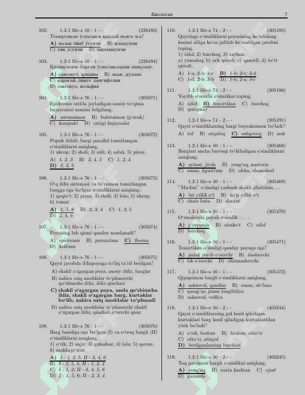 Biologiya fanidan test 3000 talik + javoblari bilan 7