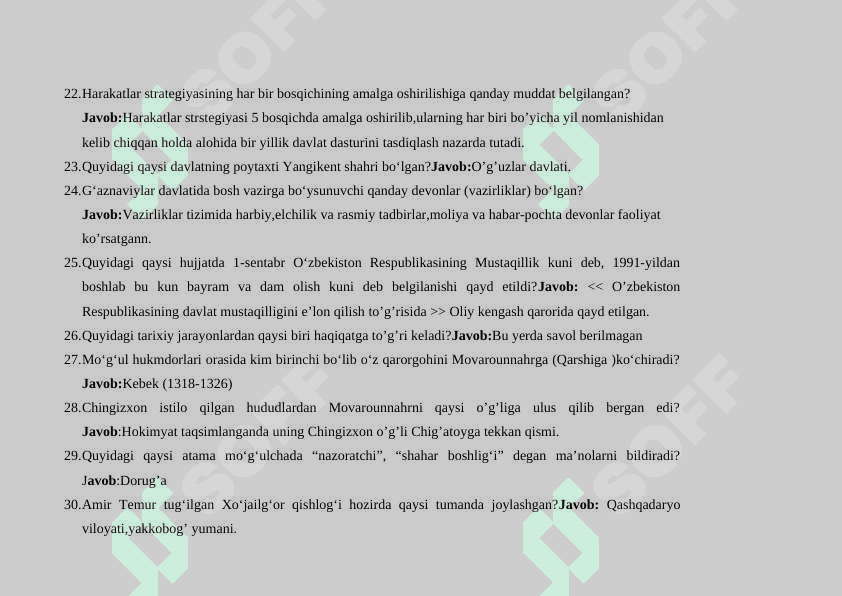 O'zbekistonning emg yangi tarixi fanidan 170talik test 4