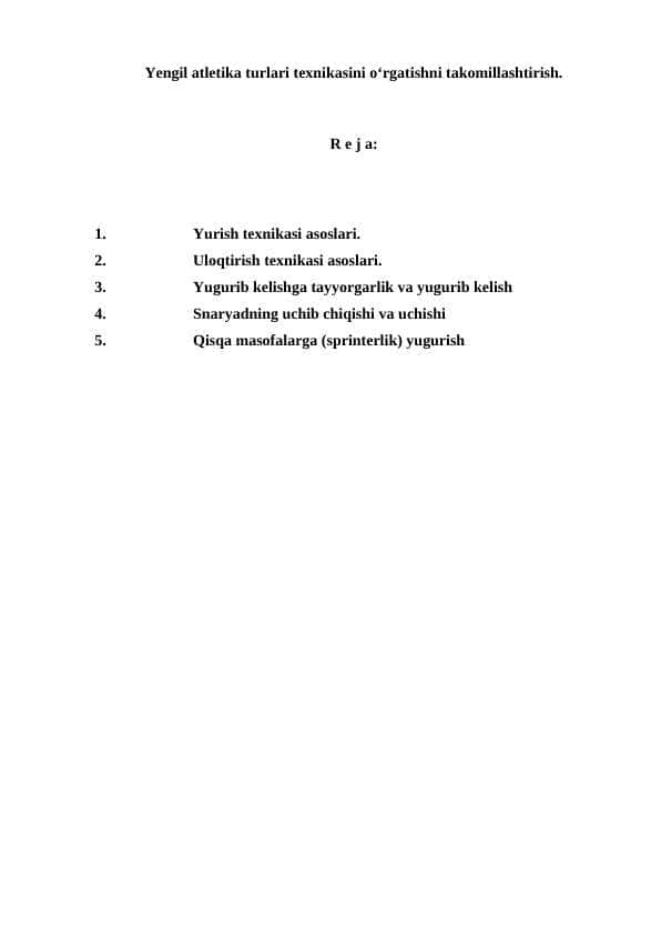 Yengil atletika turlari texnikasini o‘rgatishni takomillashtirish
