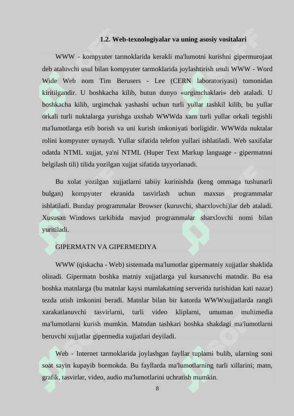 WEB-TEXNOLOGIYALARGA ASOSLANGAN TESTLAR YARATISH  METODIKASI 8