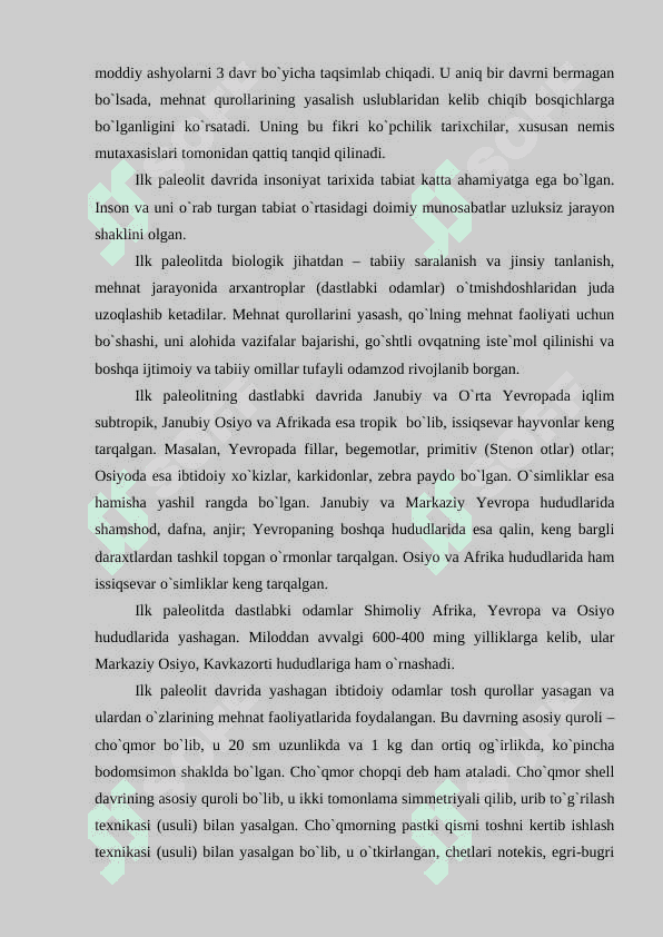 Paleolit davri arxeologik xoʻjaligi va moddiy madaniyati 3