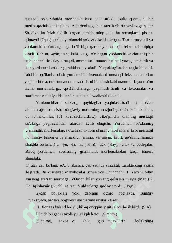 YORDAMCHI SO’ZLAR ULARNING  TURLARI 3