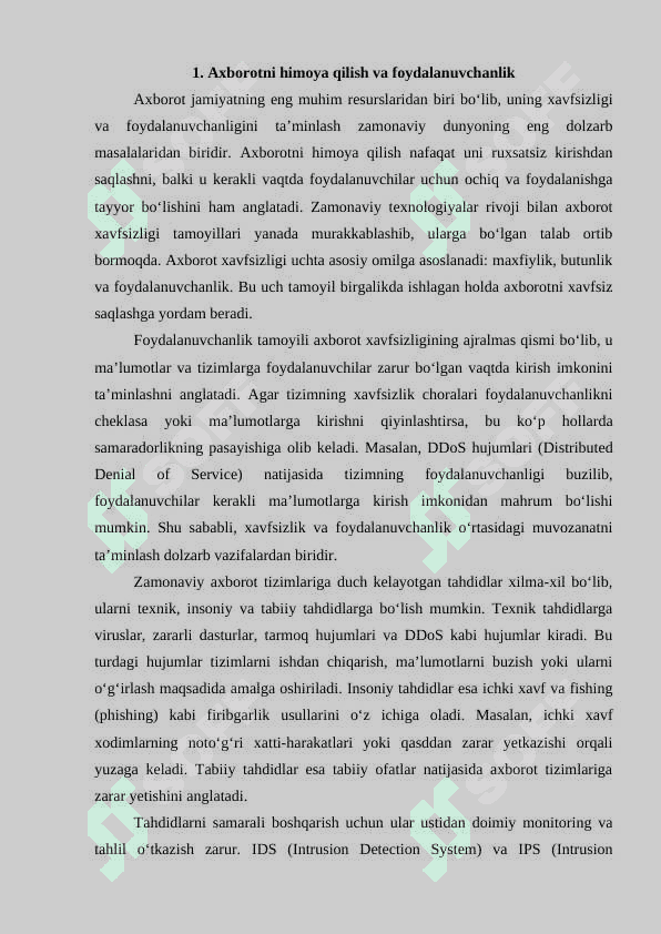Axborotni foydalanuvchanligini ta’minlashda antivirus, IDS, IPS, TE vositalarining o‘rni 3