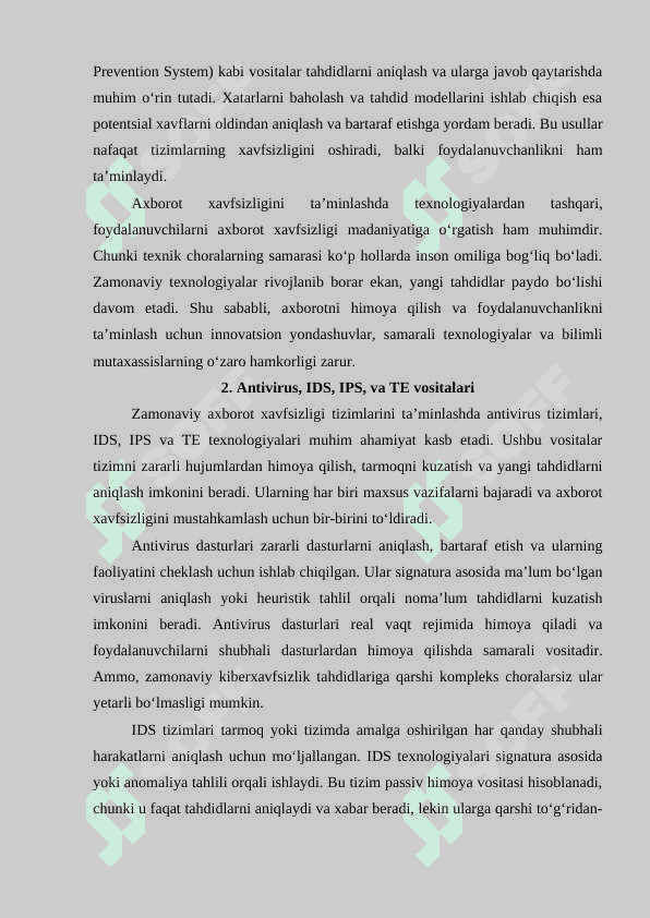 Axborotni foydalanuvchanligini ta’minlashda antivirus, IDS, IPS, TE vositalarining o‘rni 4