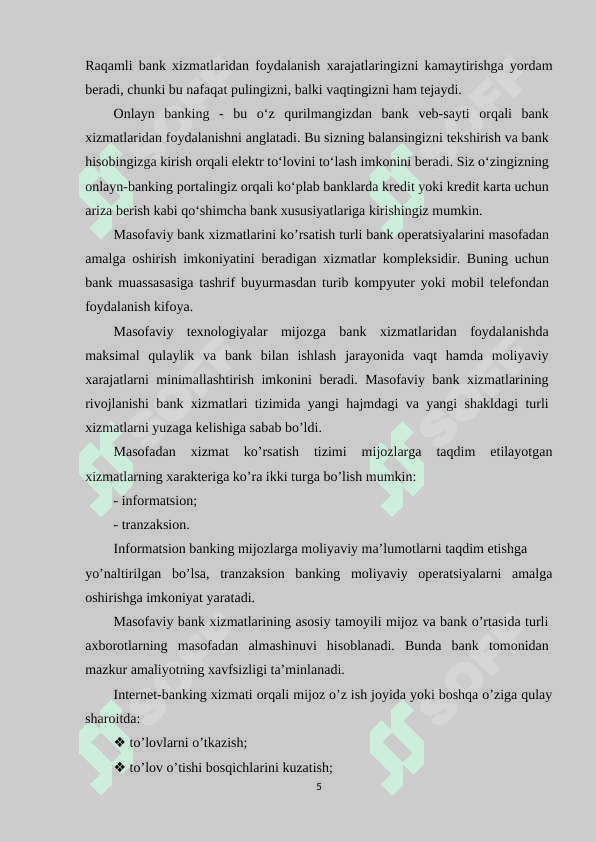 Tijorat banklarida taqdim etilayotgan xizmat turlari 5