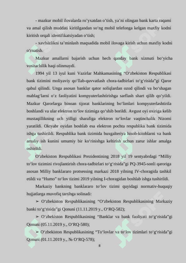 Tijorat banklarida taqdim etilayotgan xizmat turlari 8
