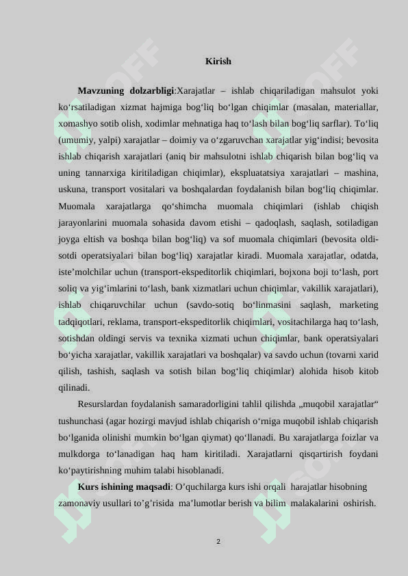 XARAJATLARNI BAHOLASH VA ULAR DINAMIKASI 2