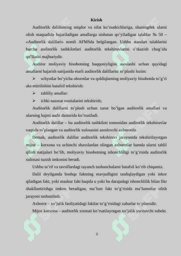 Auditorlik dalillari va ularni olish usullari 2