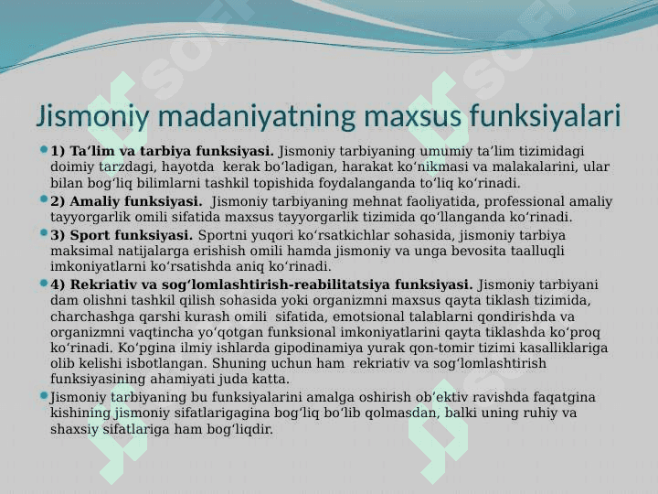 Jismoniy madaniyatning jamiyatdagi asosiy funktsiyasi va shakllari 7