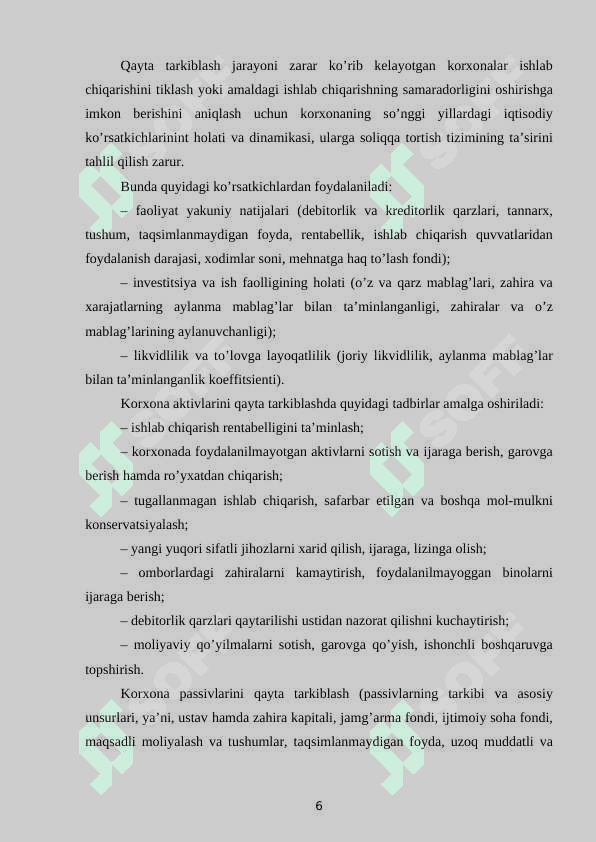 BIZNES TARKIBINI OʻZGARTIRISH (REZTRUKTURIZATSIYA) QILISH BOʻYICHA QAROR QABUL QILISH 6