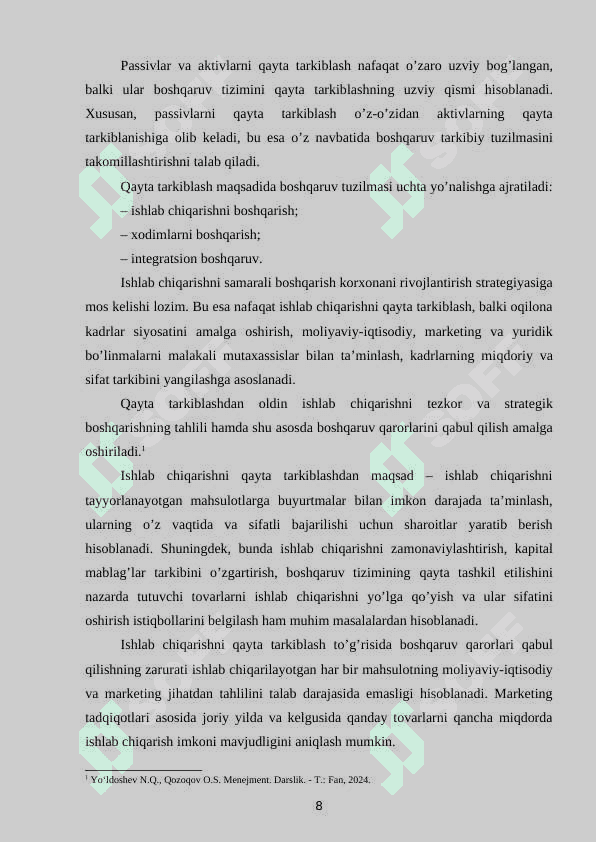 BIZNES TARKIBINI OʻZGARTIRISH (REZTRUKTURIZATSIYA) QILISH BOʻYICHA QAROR QABUL QILISH 8