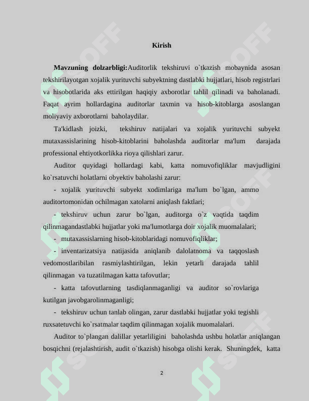 auditorlik tekshiruvini rejalashtirish va auditorlik dasturi 2
