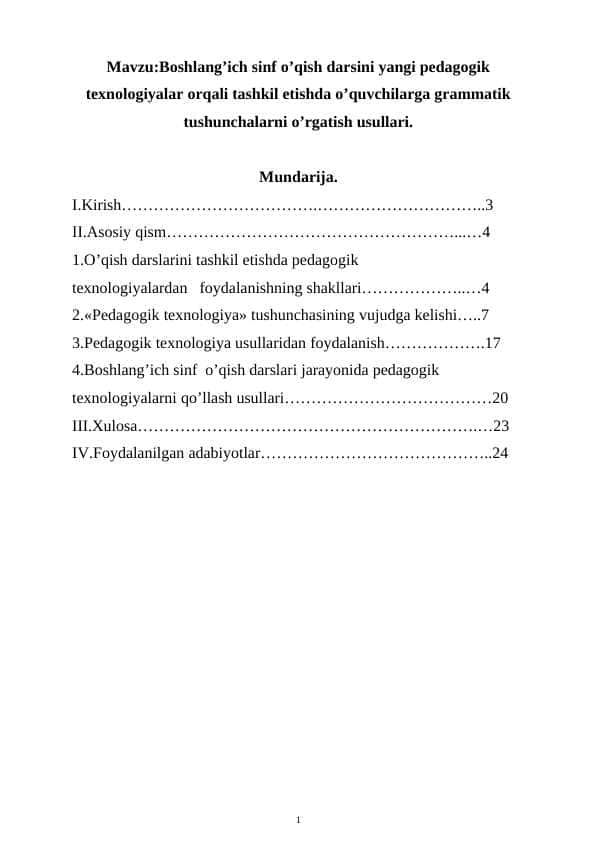 Boshlang'ich sinf o'quvchilarini o'qitishda pedagogik texnologiyalardan foydalanish