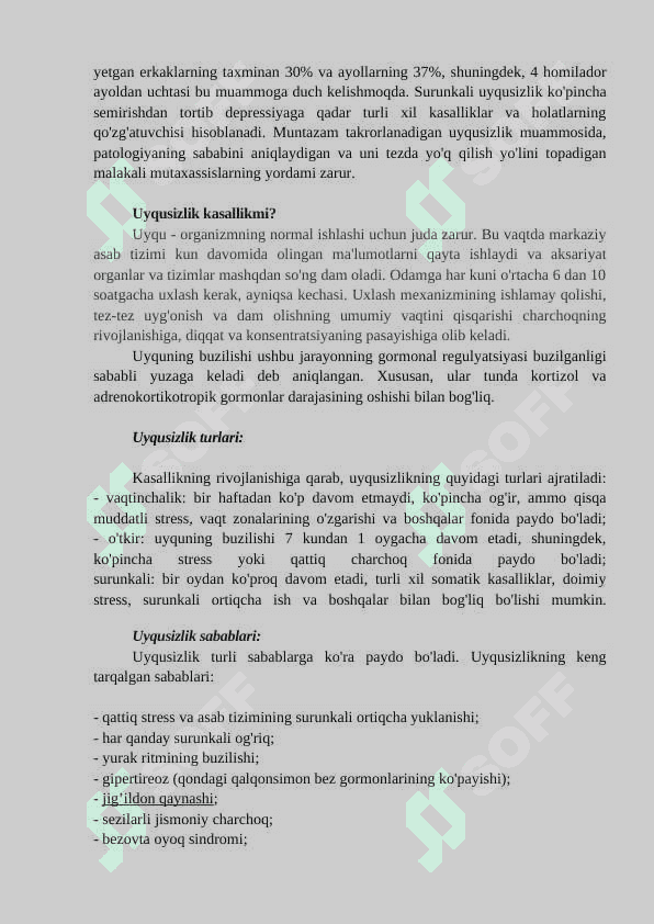 Uyqu buzilishlari klassifikatsiyasi (referat) 3